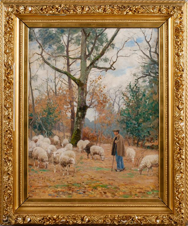 Carl Trägårdh, Autumn landscape with shepherd.