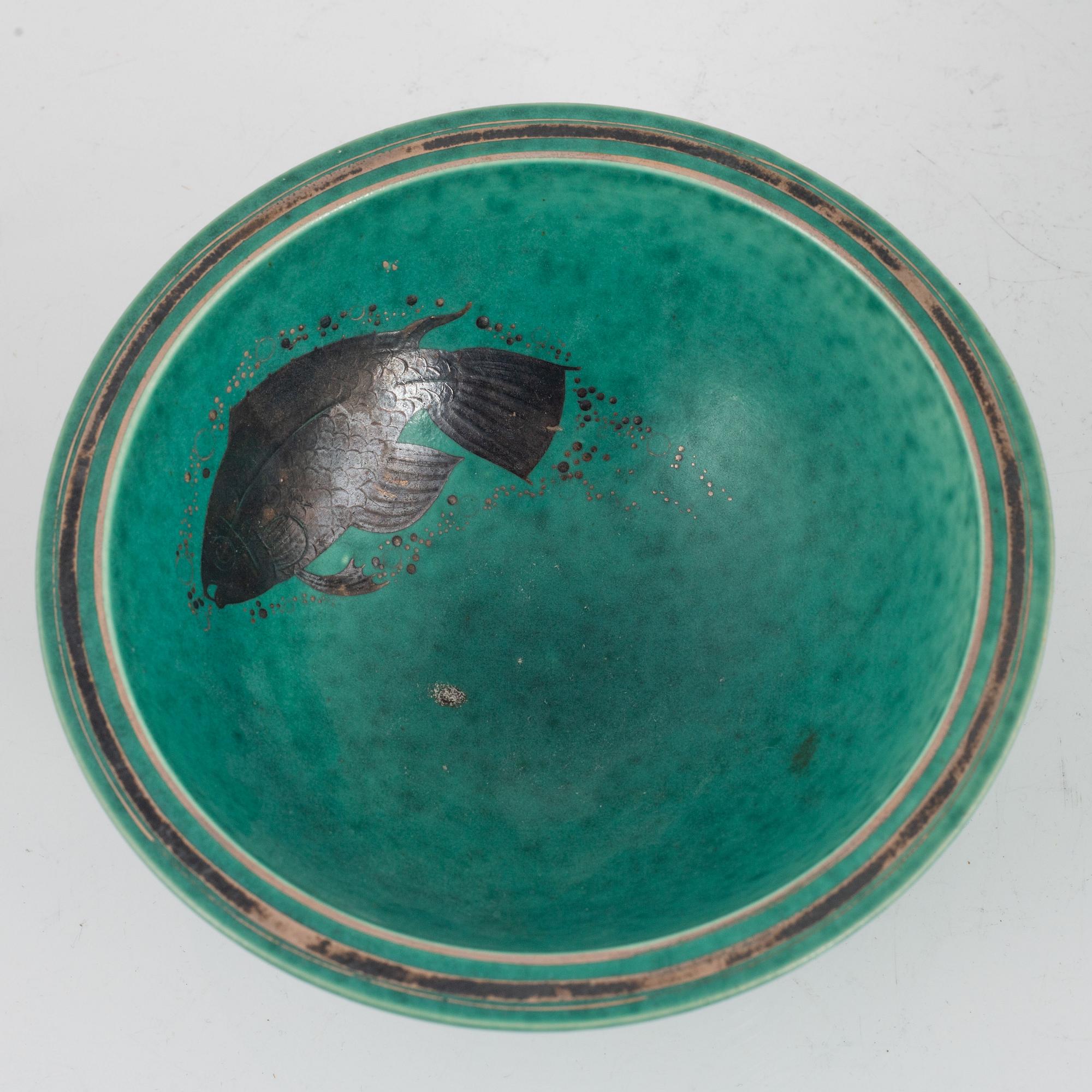 Wilhelm Kåge, vaser, 2 st samt skål, "Argenta", Gustavsberg, 1933, 1935 samt efter 1959.