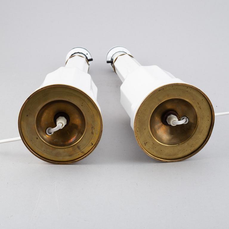 A pair of porcelain table lights, Heiberg model, probably Denmark. Second half of the 20th Century.