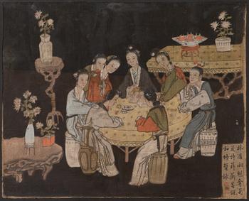 A Chinese painting by anonymous artist, late Qing dynasty. Ink and colour on silk laid on board.