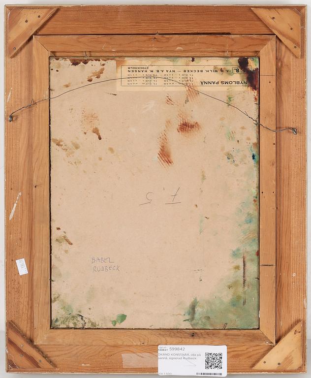OKÄND KONSTNÄR, olja på pannå, signerad Rudbeck.
