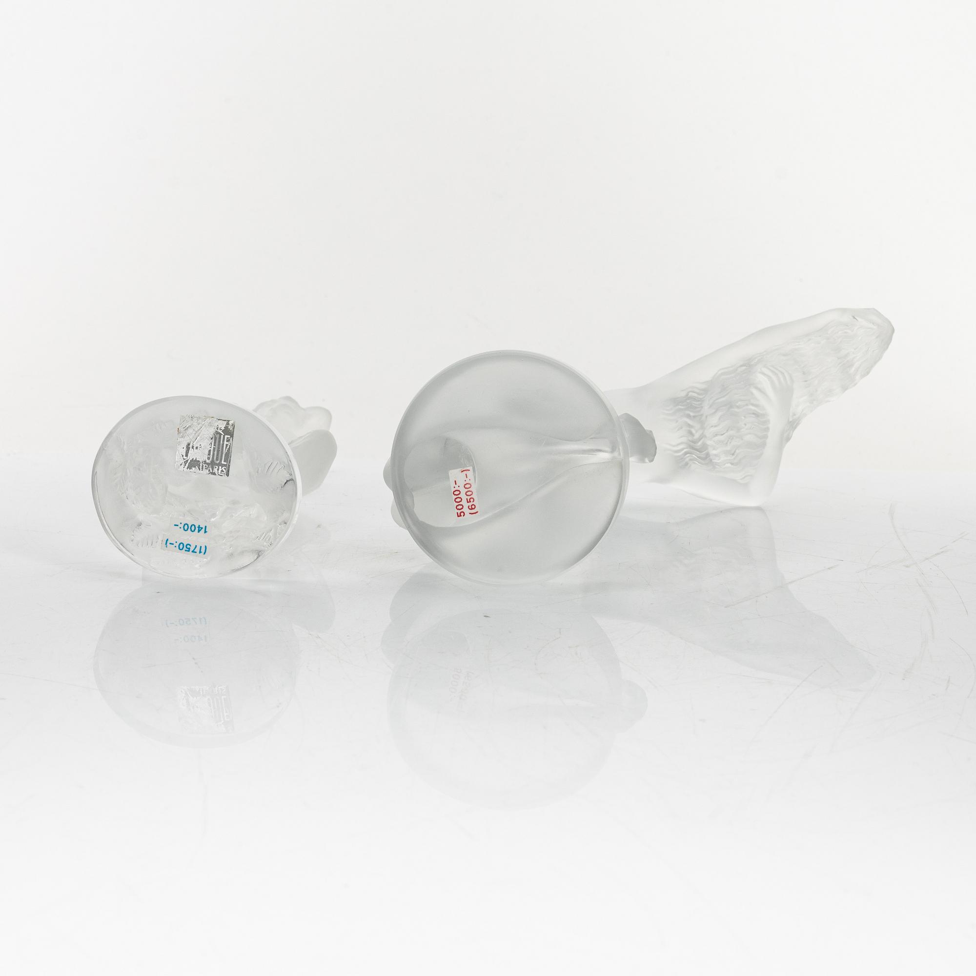 Two glass figurines, Lalique, France.