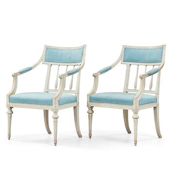 84. A pair of late Gustavian armchairs by Anders Hellman (master in Stockholm 1793-1825).