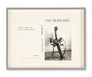 A framed book cover, trial proof, 'Två skådespel', by Lars Norén, published by Bonniers, Stockholm, 1983.