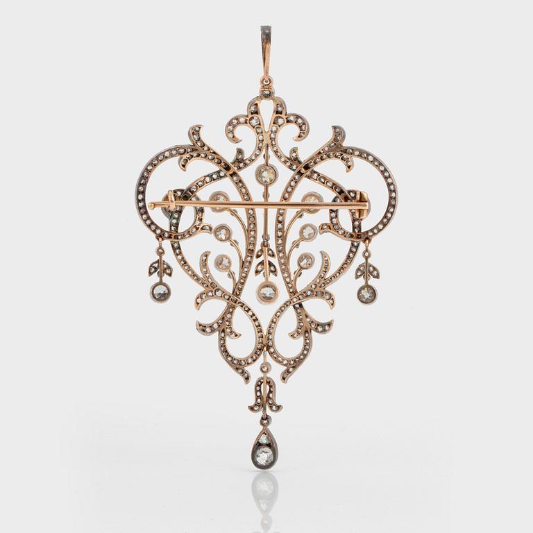 A belle époque pendant/brooch, attributed to Fabergé, circa 1905.
