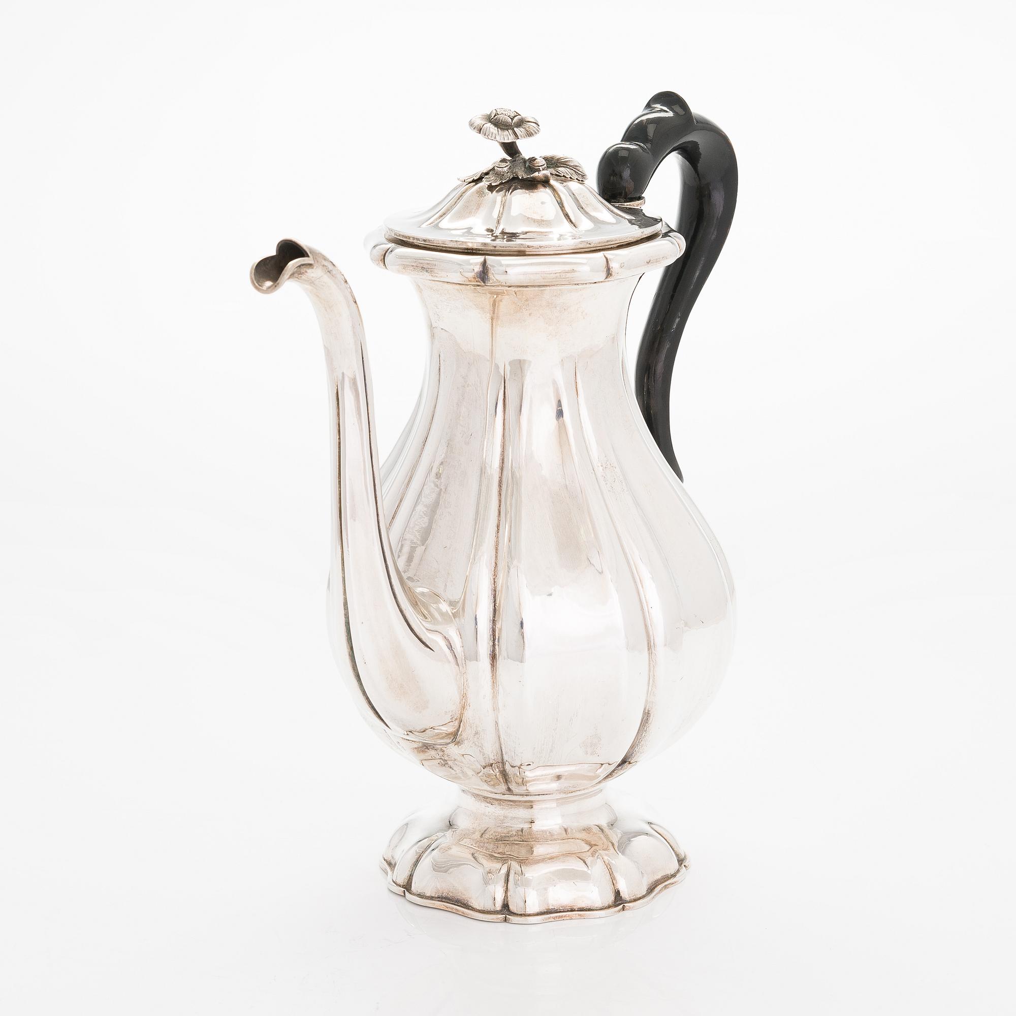 A Swedish 19th-century silver coffee pot, maker's marks of Gustaf Folcker, Stockholm 1844.