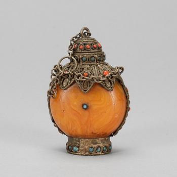 SNUSFLASKA, orange sten, Tibet, sent 1800-tal.