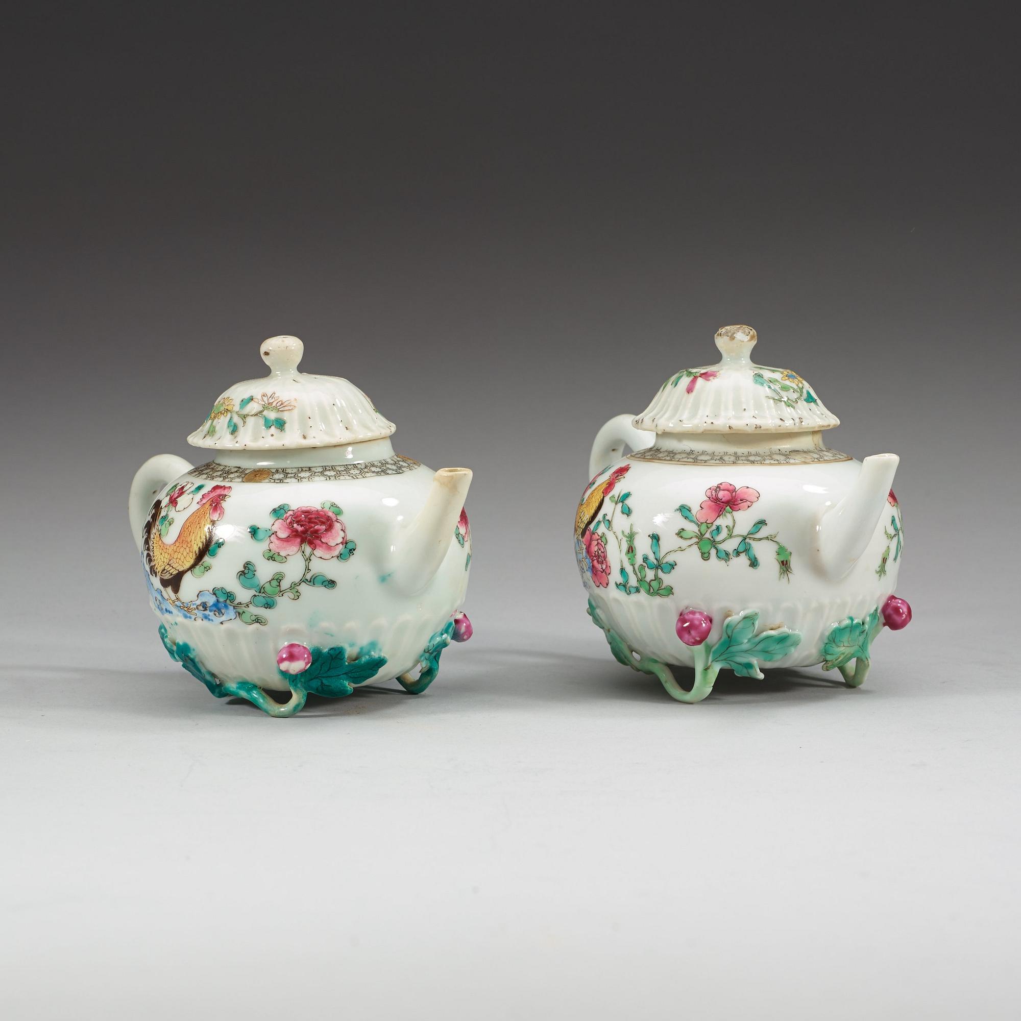 A pair of famille rose teapots with covers, Qing dynasty, Qianlong (1736-95).