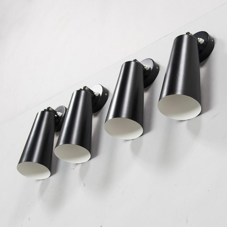 Lisa Johansson-Pape, four 1960s wall lights, model 13-007, Stockmann Orno.