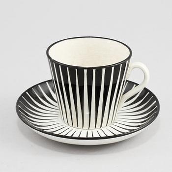 KAFFEKOPPAR MED FAT, 6 st, flintgods, Zebra, Eugen Trost, Upsala-Ekeby, 1955-1967.