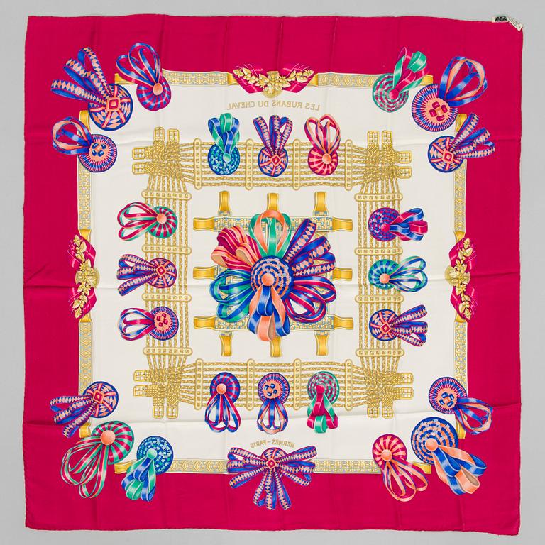 Hermès, a 'Les Rubans du Cheval' silk scarf.