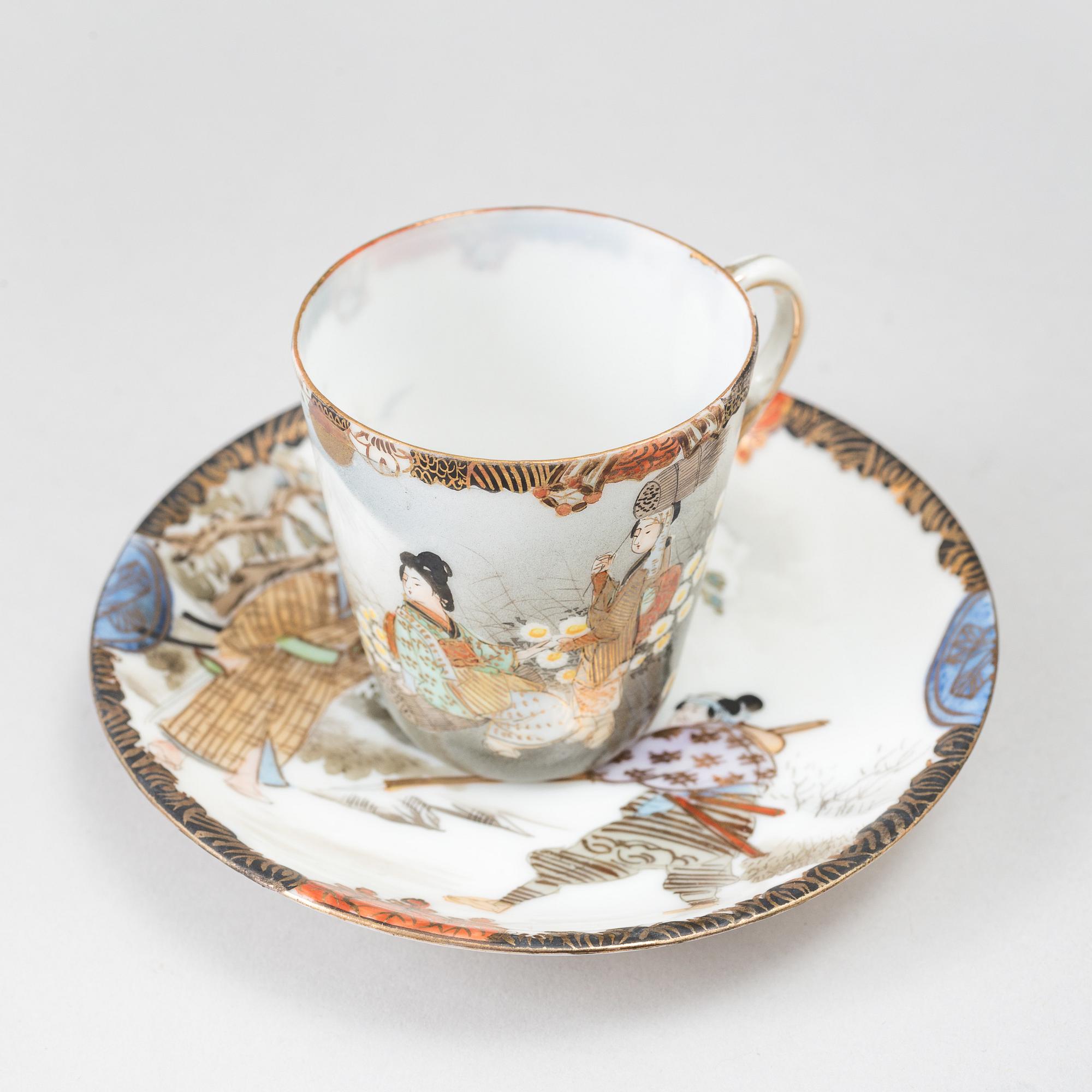 KAFFESERVIS, 15 delar, porslin, Japan, 1900-talets första hälft.