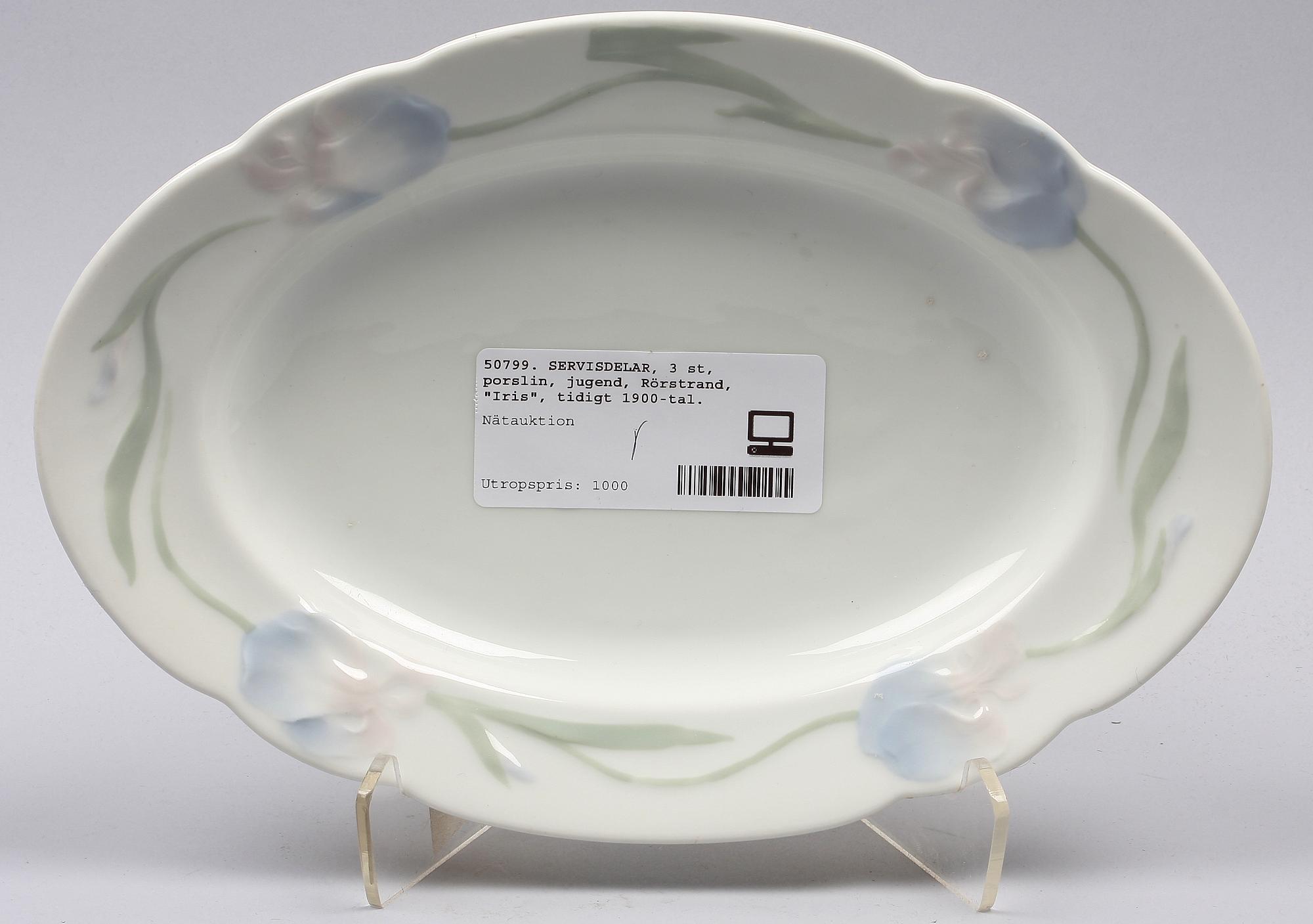 SERVISDELAR, 4 st, porslin, jugend, Rörstrand, bla "Iris", tidigt 1900-tal.