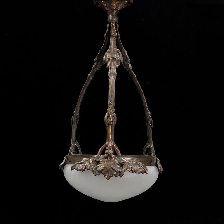 A bronze ceiling lamp, Jugend early 20th century.