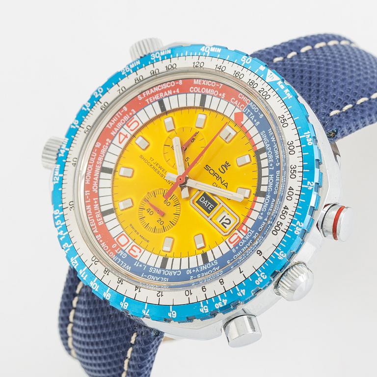 Sorna, wristwatch, chronograph, World Timer, 47 mm.