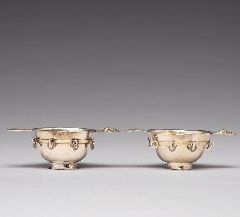 A matched pair of Swedish 18th century parcel-gilt silver brandy-bowls, mark of Johan Westerberg, Piteå (-1807-1829).