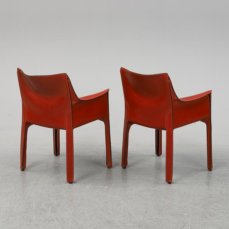 A pair of leather upholstered model 413 CAB armchairs by Mario Bellini for Cassina.