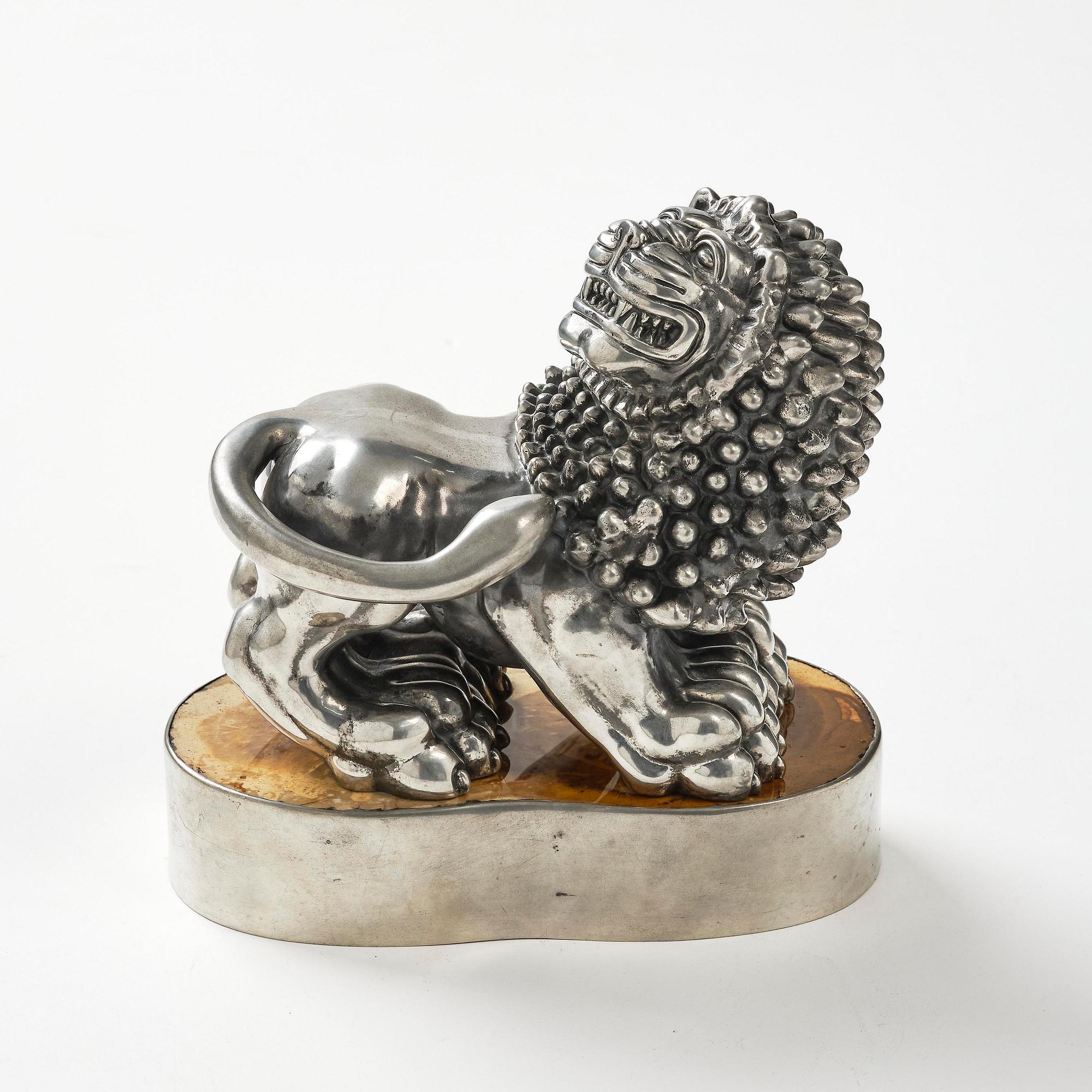Anna Petrus, a pewter lion sculpture on stand, Firma Svenskt Tenn, Stockholm, 1975-85.