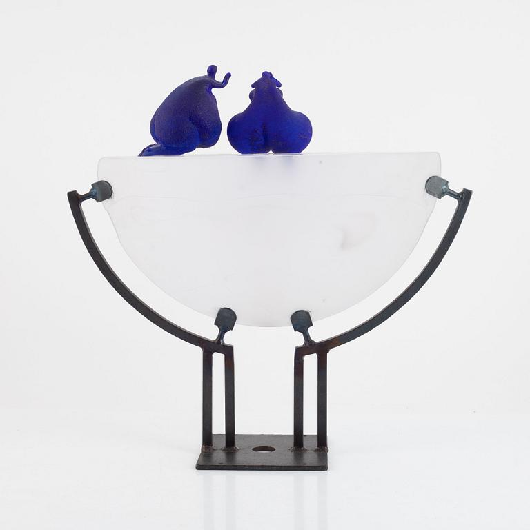 Kjell Engman, unik skulptur, glas, "Blå folket", Kosta Boda.