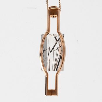 Elis Kauppi, HÄNGSMYCKE, 14K gold, rutile quartz, Kupittaan Kulta 1960/70-tal.