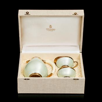 A David-Andersen three pcs of silver gilt and enamel coffee service,