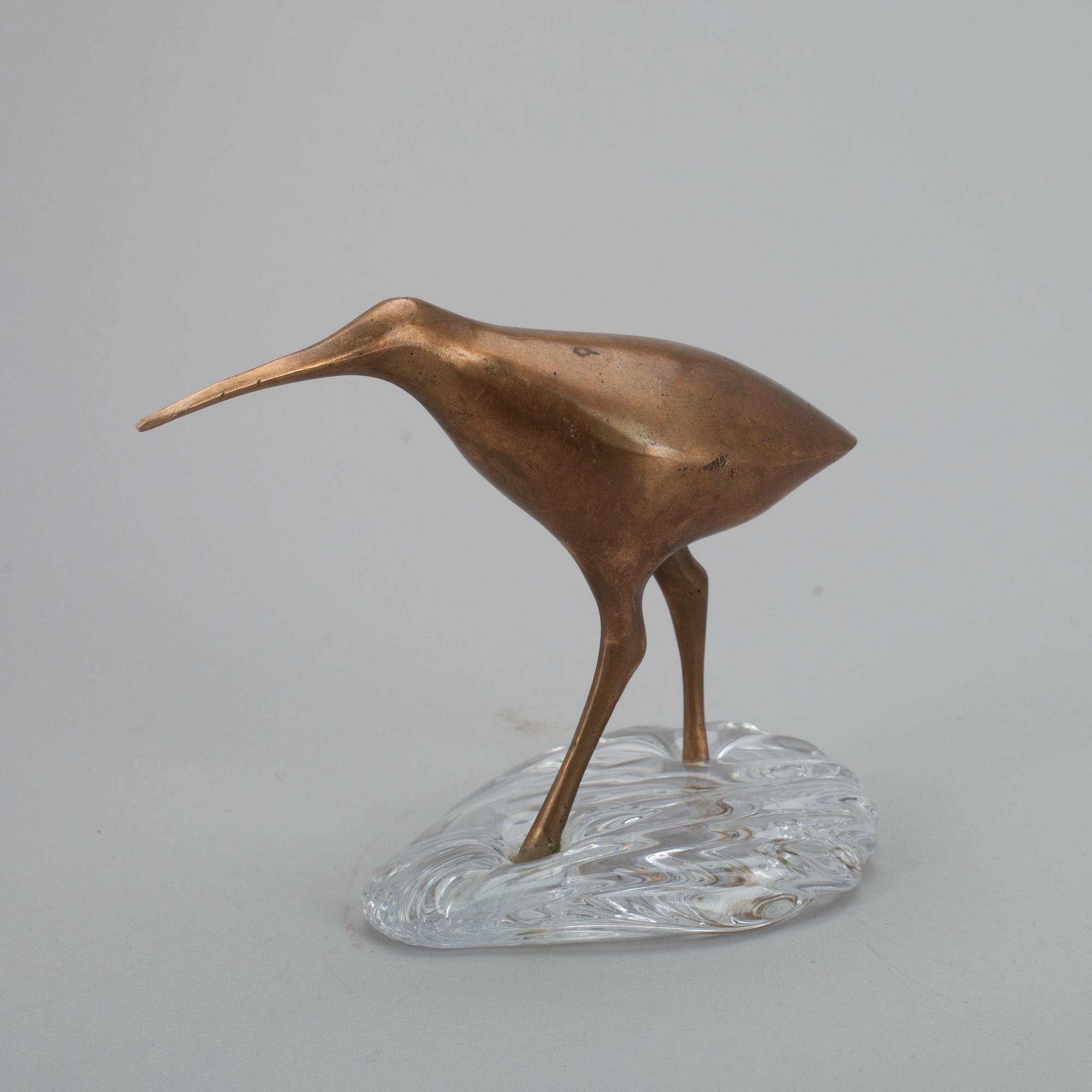 SKULPTUR, brons och glas, "Beckasin". Formgiven av Tapio Wirkkala. Ostämplad. 1900-talets senare hälft.