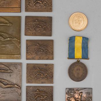 Swedish olympic champion swimmer Arne Borgs victory trophy and medals.