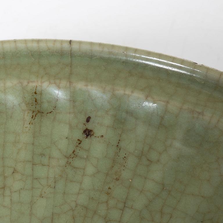 A large celadon glazed dish, Ming dynasty (1368-1644).