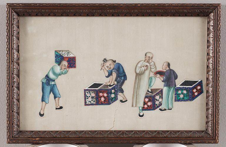 GOUACHER,14 stycken. Qingdynastin sent 1800-tal.