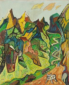 Uno Vallman, Alpine Landscape with Cow.