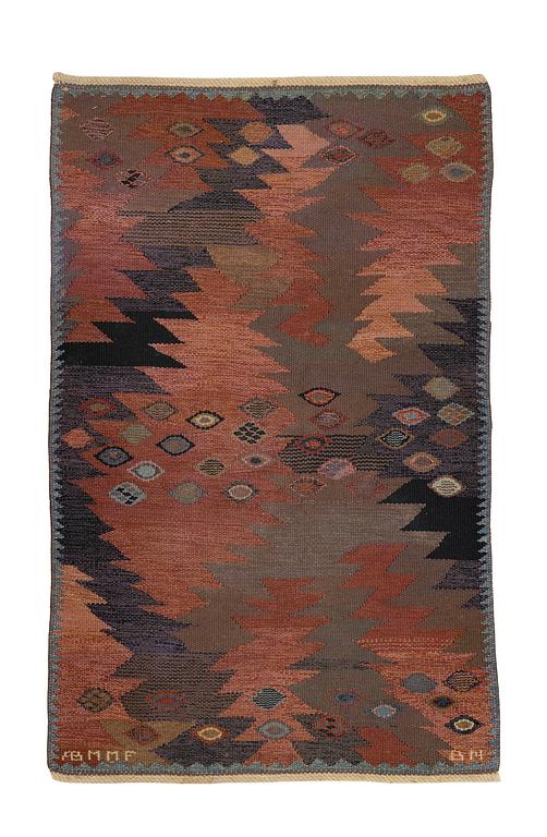 Barbro Nilsson, a carpet, "Tånga brun original", tapestry weave, ca 140,5 x 89,5 cm, signed AB MMF BN.