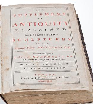 BOK, "The supplement to Antiquity explained and represented in Sculptures..." av Montfaucon, London 1725.