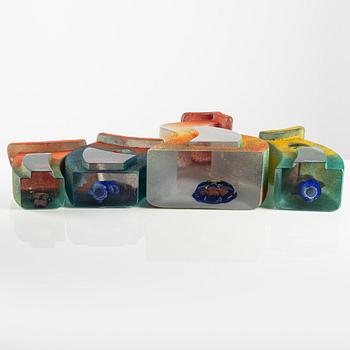 Kjell Engman, four glass sculptures, Kosta Boda, Sweden.
