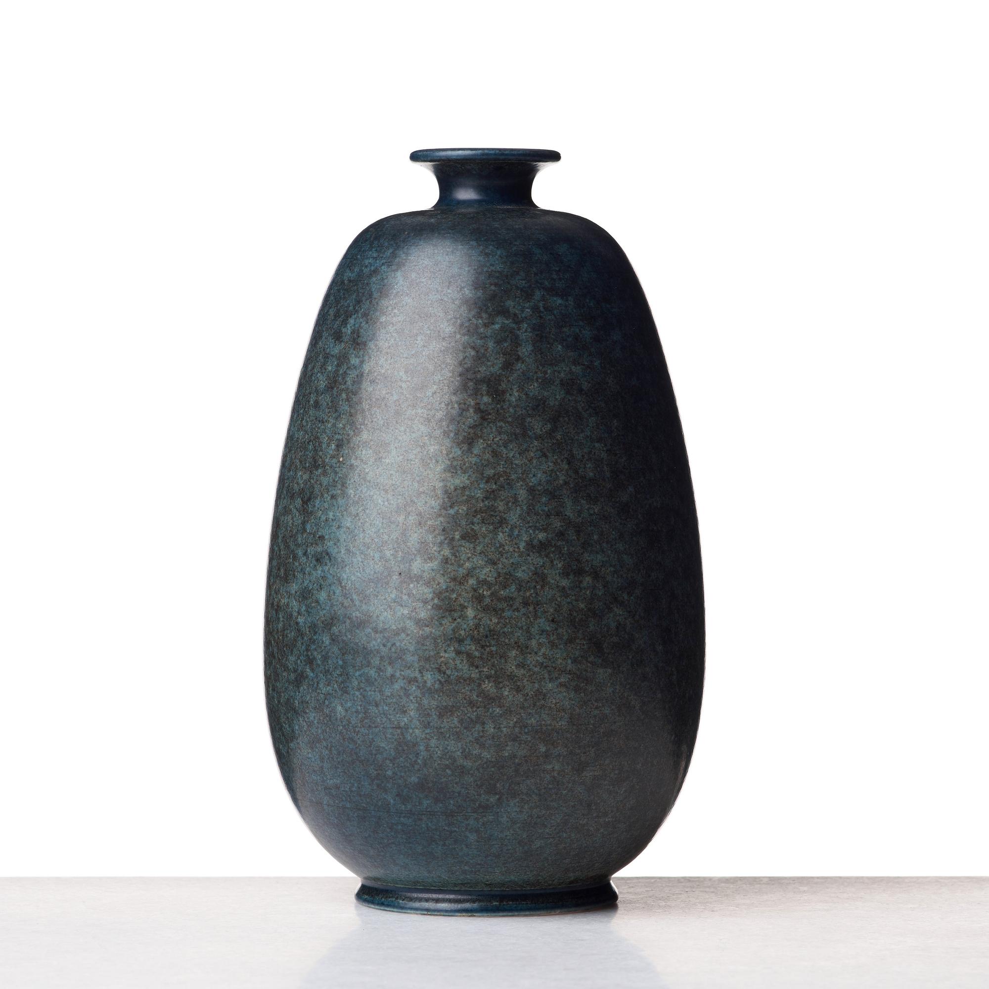 Erich & Ingrid Triller, a blue glazed stoneware vase, Tobo, Uppland, Sweden.