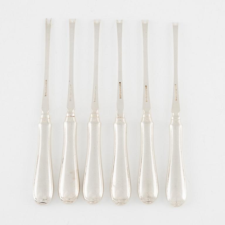 Six silver lobster forks, J. Tostrup, Norway.