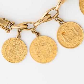 Bracelet 18K gold with gold coin.