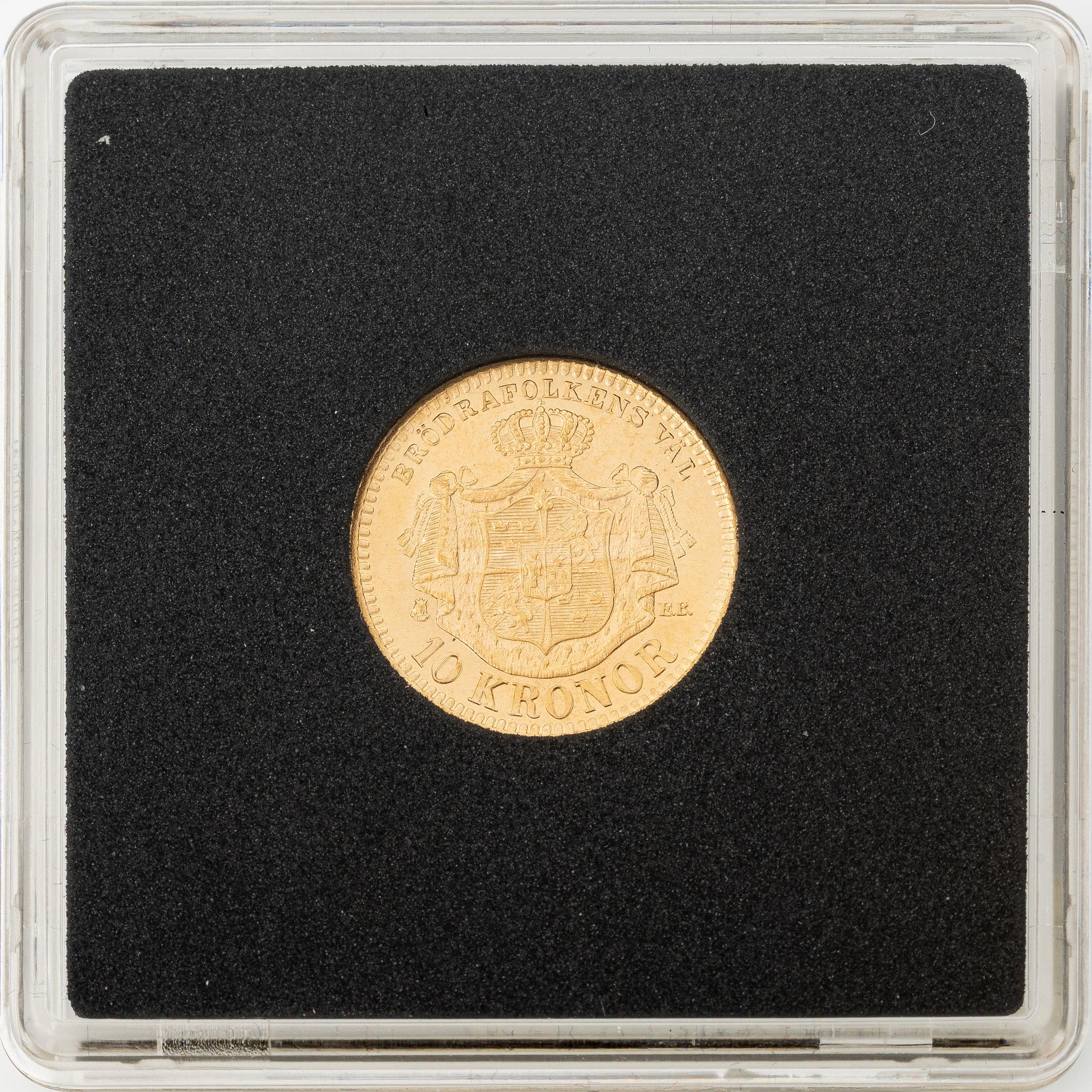 Guldmynt, Oscar II, 10 kronor, typ II, Sverige 1894.