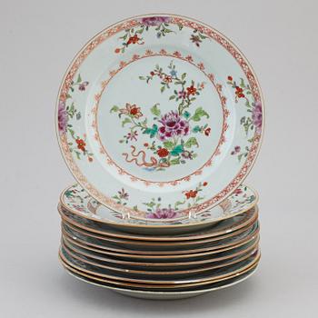 A group of 11 famille rose plates, Qing dynasty, Qianlong (1736-95).