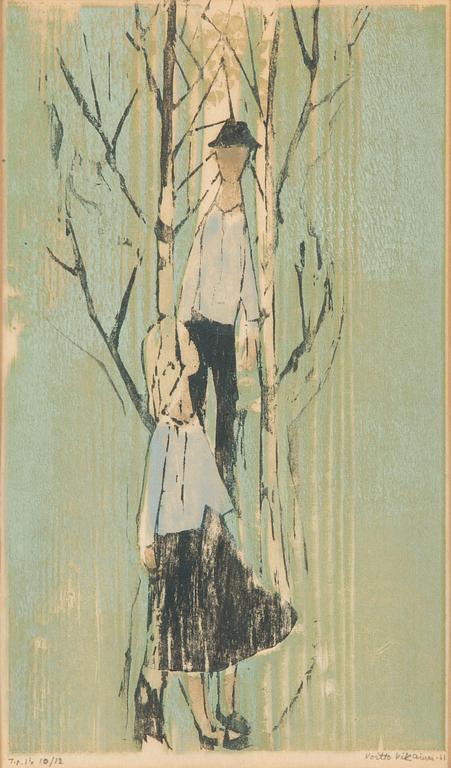 Voitto Jalmari Vikainen, puupiirros, signeerattu ja päivätty-61. Merkattu t.p.l'a 10/12.