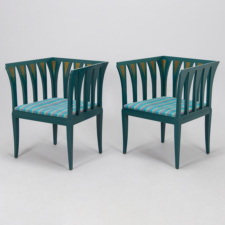 Eliel Saarinen, a pair of 'The Blue Chair' armchairs for Adelta Finland 1980s.
