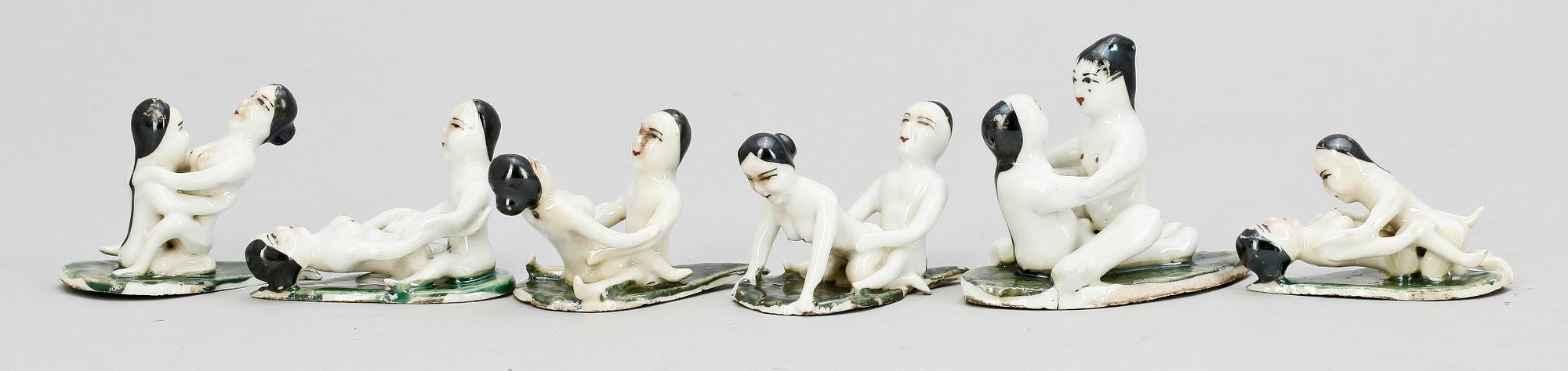 FIGURINER, 6 st. Porslin, Kina, 1900-talets början.
