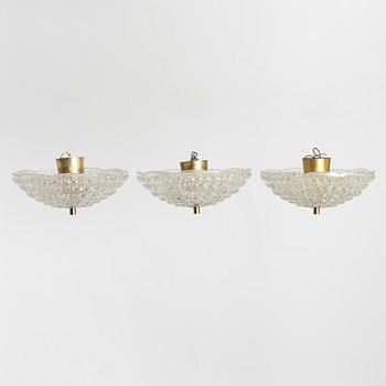 Carl Fagerlund, a set of three ceiling lamps, Orrefors.