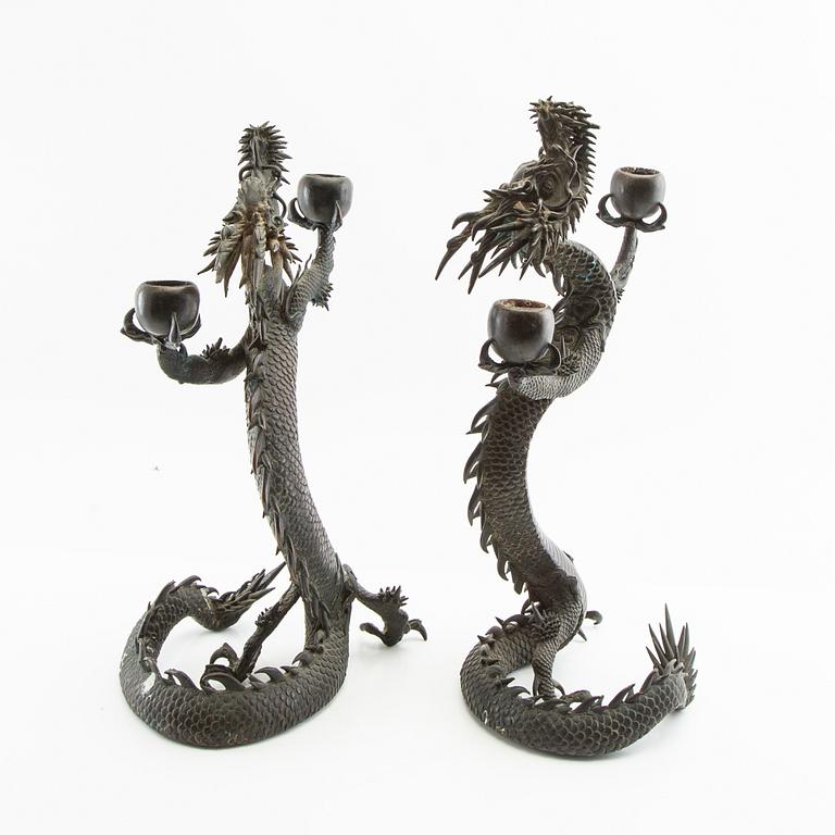 Candelabras, a pair, Meiji Japan, turn of the 20th century.