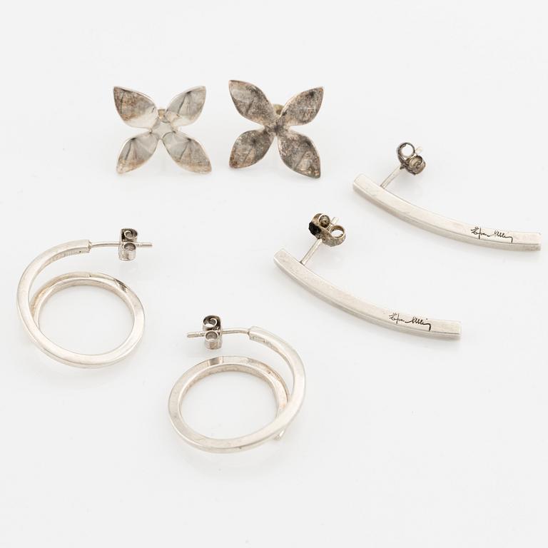 Efva Attling three pair of silver earrings.