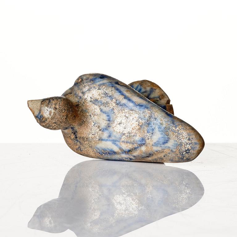 A blue and white glazed ceramic bird, probably Kashan, Persia (Iran) 12th /13th century.