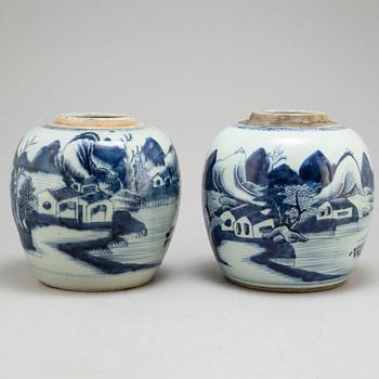 Two large blue and white jars, Qing dynasty, 19th century.