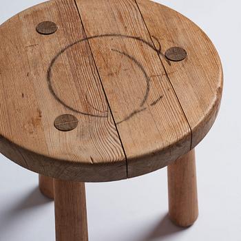 Axel Einar Hjorth, a stained pine 'Skoga' stool, Nordiska Kompaniet, Sweden 1930s.