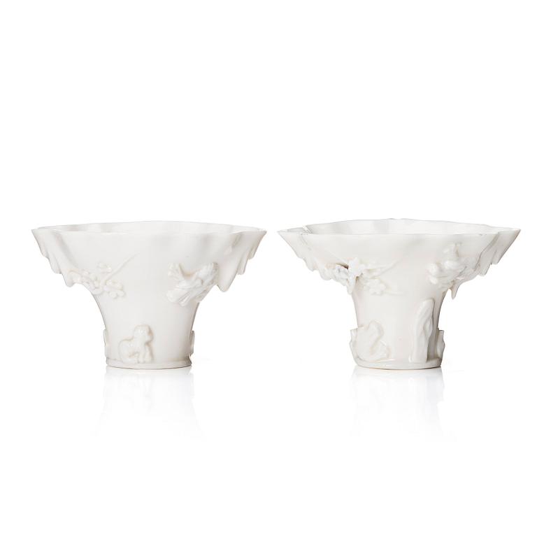 Two blanc de chine libation cups, Qing dynasty, Kangxi (1662-1722).