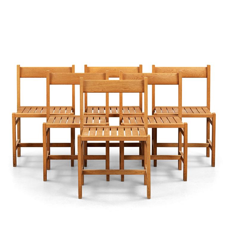 John Kandell, six oak chairs for S:t Nicolai chapel, Helsingborg, Sweden 1956, probably executed by cabinetmaker David Sjölinder.