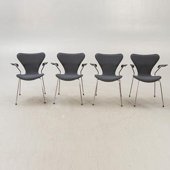 A set of four Arne Jacobsen "Sjuan" armchairs for Fritz Hansen Denmark later part of the 20th century.